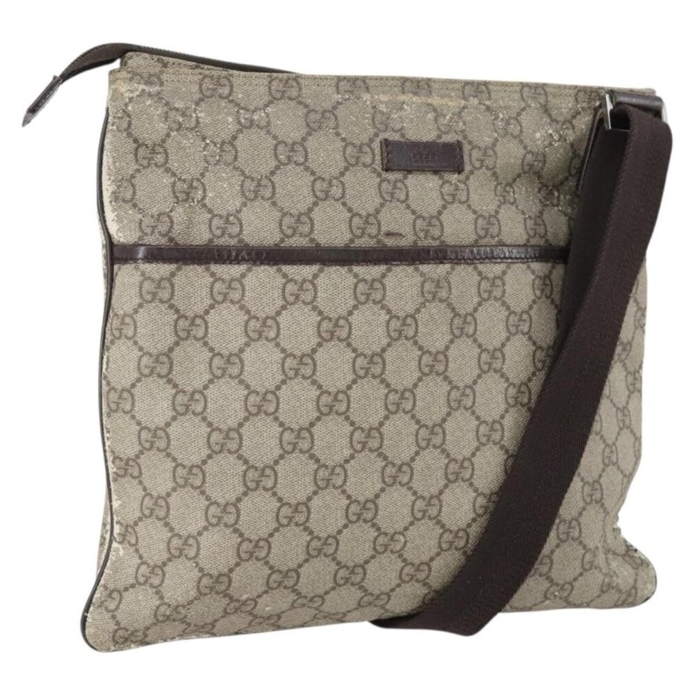 Authentic GUCCI GG Supreme Shoulder Bag PVC Beige Silver 141626